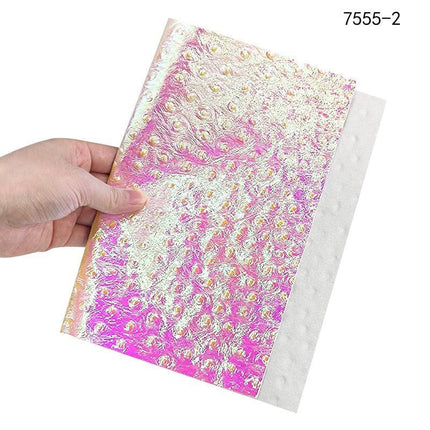 Iridescent Holographic Faux Leather Crafting Sheet with Snake Skin Embossing
