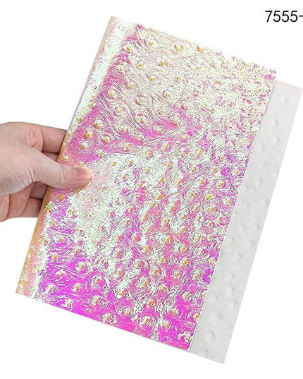Iridescent Holographic Faux Leather Crafting Sheet with Snake Skin Embossing