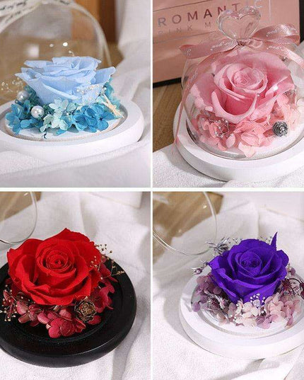 Timeless Romance: Preserved Real Rose in Illuminated Glass Dome