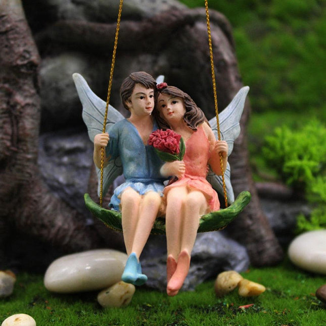 Charming Lovebirds on a Swing Figurines for Enchanting Fairy Gardens