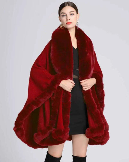 Opulent V Lapel Faux Rex Rabbit Fur Winter Cape for Women