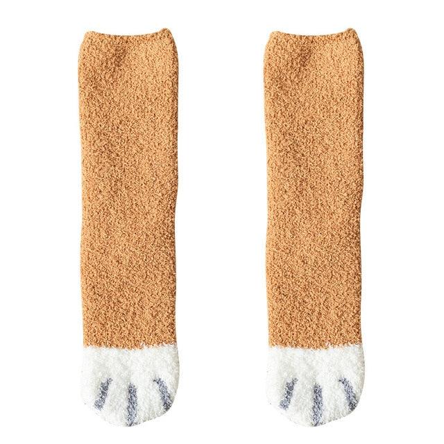 Cozy Animal Paw Print Women's Fleece Socks - Cute Kawaii Style for Warm Feet