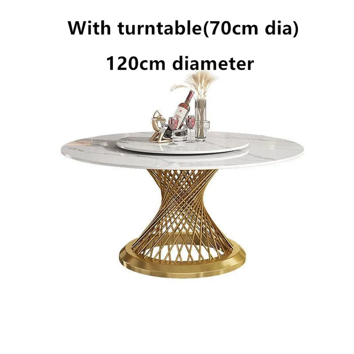 Gilded Glamour Round Dining Table: Contemporary Metal Cylinder Design