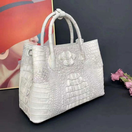 Exquisite Limited Edition White Crocodile Leather Handbag - Luxurious Choice