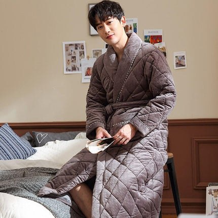 Men's Luxury Terry Plaid Winter Robe - Botanica Collection