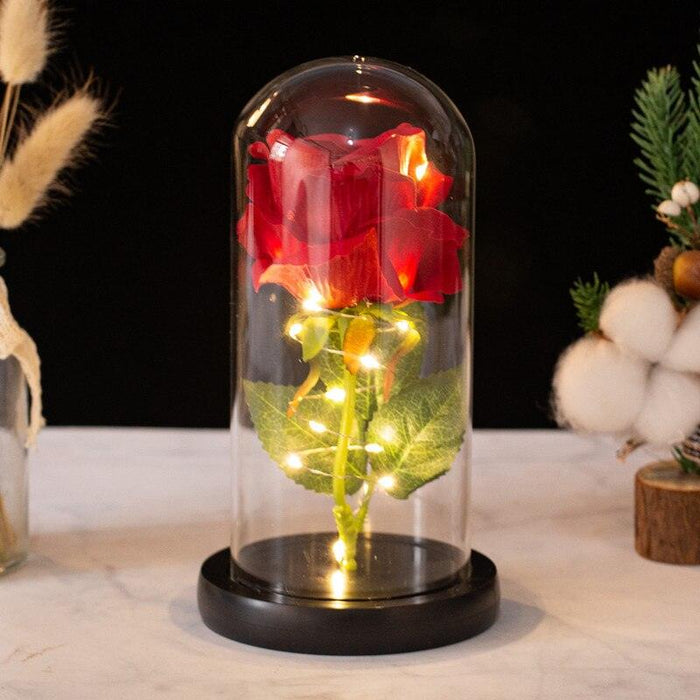 Luxurious Simulated Rose Glass Dome - Elegant Home Accent for Sophisticated Taste