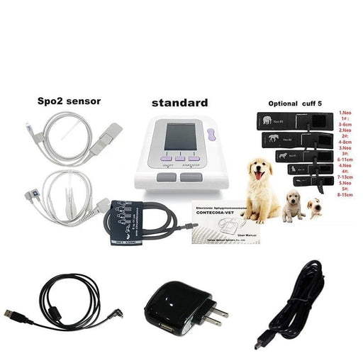 Advanced Veterinary Blood Pressure Monitoring System with Blood Oxygen Probe and Adjustable Cuff Options - Veterinary Blood Pressure Monitor Kit