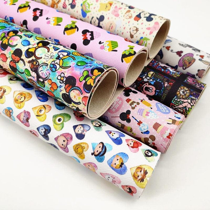 Crafty Cartoon Print Synthetic Leather Crafting Rolls Duo - 20*134cm x 2