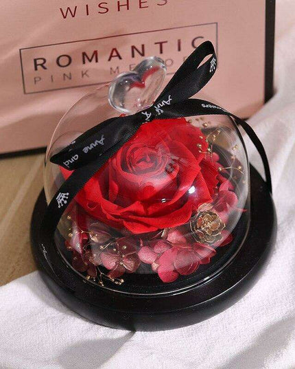 Timeless Romance: Preserved Real Rose in Illuminated Glass Dome