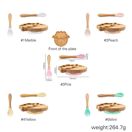 Sheepishly Elegant Bamboo Baby Feeding Bowl Set with Silicone Suction Cup - Très Elite