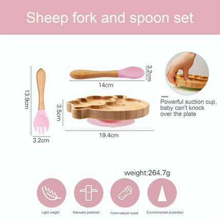 Sheepishly Elegant Bamboo Baby Feeding Bowl Set with Silicone Suction Cup - Très Elite