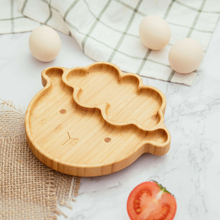Sheepishly Elegant Bamboo Baby Feeding Bowl Set with Silicone Suction Cup - Très Elite