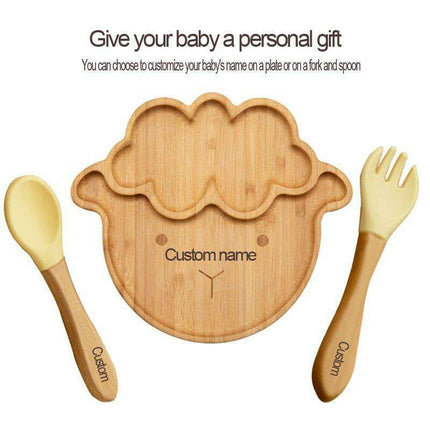 Sheepishly Elegant Bamboo Baby Feeding Bowl Set with Silicone Suction Cup - Très Elite