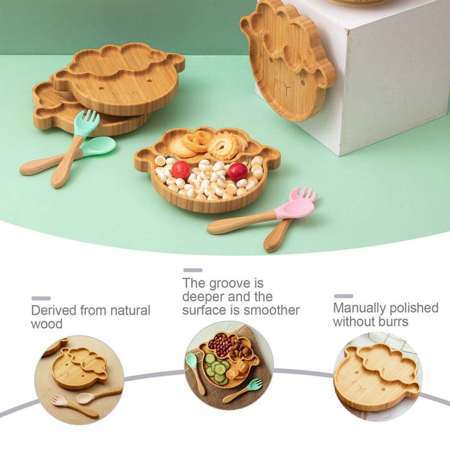 Sheepishly Elegant Bamboo Baby Feeding Bowl Set with Silicone Suction Cup - Très Elite