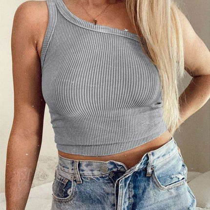 Sleek Asymmetrical Ribbed Knit Tank Top for Women - Très Elite