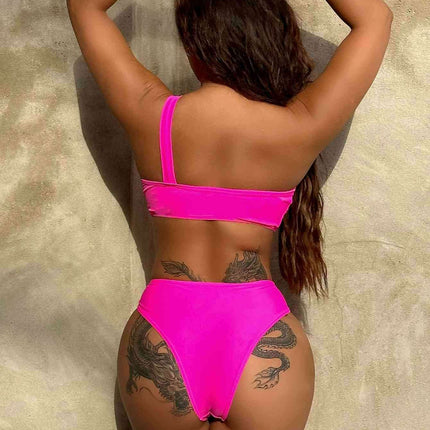 Sleek Asymmetrical Swimsuit with Fashionable Grommet Details