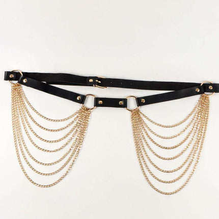 Sleek Chain-Embellished Faux Leather Waist Belt