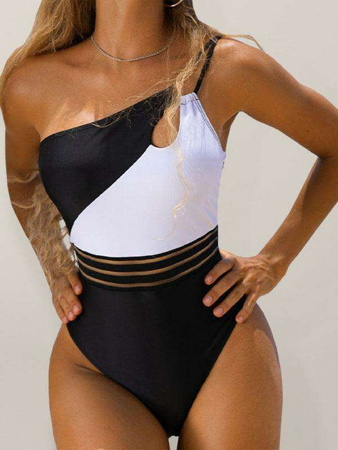 Sleek Colorblock One-Shoulder Women's Swimsuit