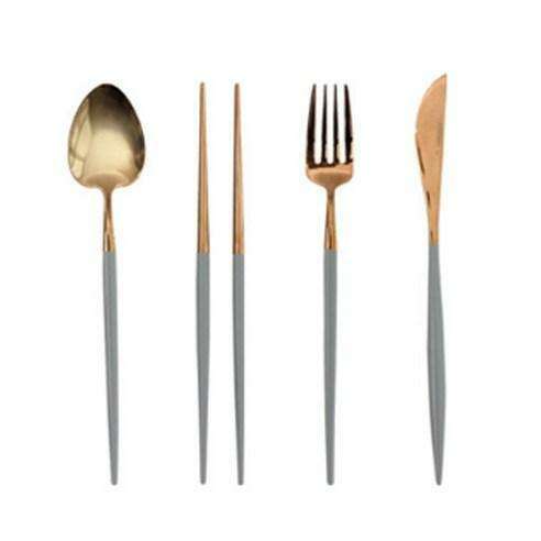 Sleek Gray SSUEIM Mariebel 4-Piece Titanium-Plated Stainless Steel Utensil Set in Gift Box - Très Elite