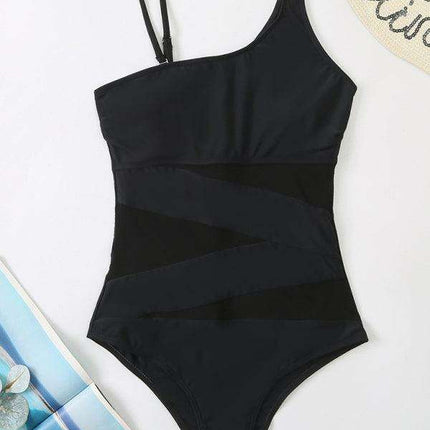 Sleek One-Shoulder Mesh Detail Swimsuit for Women - Très Elite