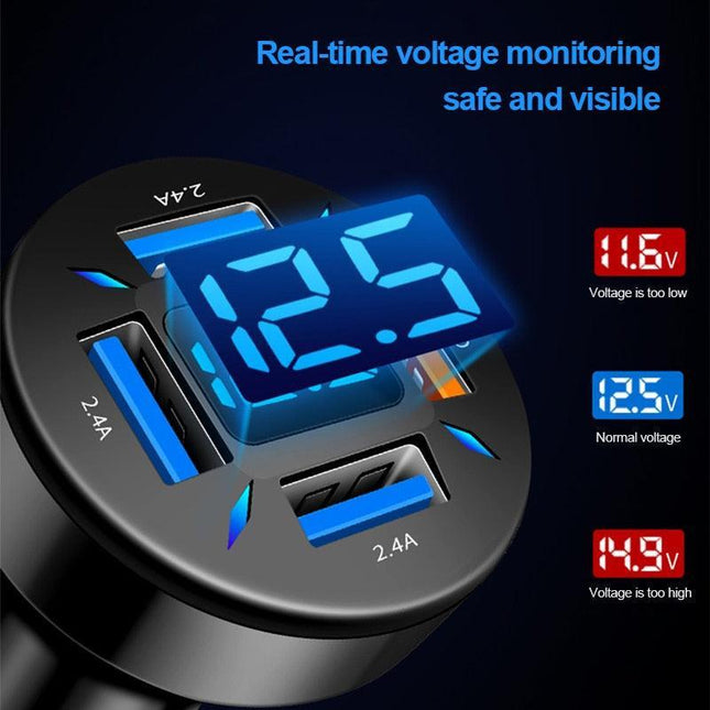 Smart Multi-Port Car Charger with LED Battery Monitor and Rapid Charge Capability