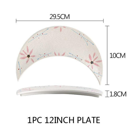 Sophisticated 12 Inch Porcelain Moon Dish: Ideal for Sushi, Desserts, and More! - Très Elite