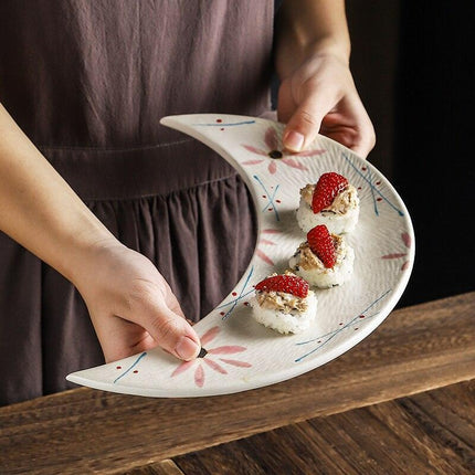 Sophisticated 12 Inch Porcelain Moon Dish: Ideal for Sushi, Desserts, and More! - Très Elite