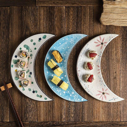 Sophisticated 12 Inch Porcelain Moon Dish: Ideal for Sushi, Desserts, and More! - Très Elite