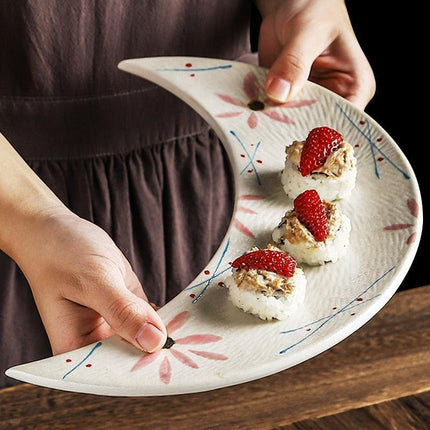 Sophisticated 12 Inch Porcelain Moon Dish: Ideal for Sushi, Desserts, and More! - Très Elite