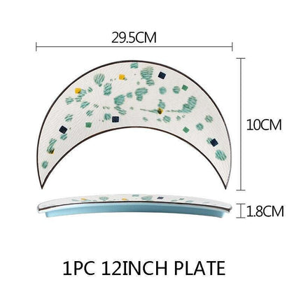 Sophisticated 12 Inch Porcelain Moon Dish: Ideal for Sushi, Desserts, and More! - Très Elite