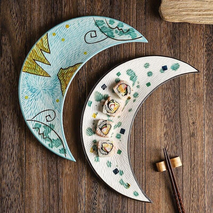 Sophisticated 12 Inch Porcelain Moon Dish: Ideal for Sushi, Desserts, and More! - Très Elite