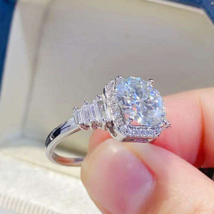 Sophisticated 2 Carat Lab Created Diamond Ring in Sterling Silver - A Timeless Piece with Authenticity Verification