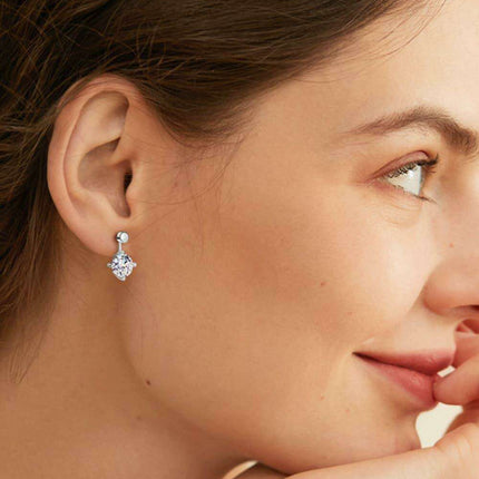 Sophisticated 4 Carat Moissanite and Lab-Diamond Accented Drop Earrings in Platinum-Plated Sterling Silver - Très Elite