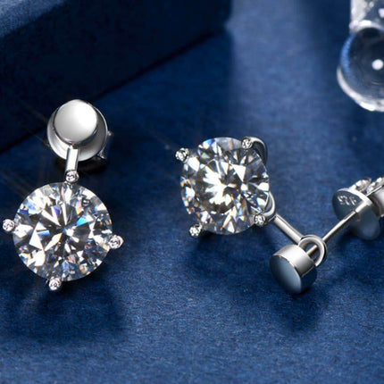Sophisticated 4 Carat Moissanite and Lab-Diamond Accented Drop Earrings in Platinum-Plated Sterling Silver - Très Elite
