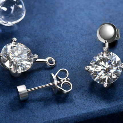 Sophisticated 4 Carat Moissanite and Lab-Diamond Accented Drop Earrings in Platinum-Plated Sterling Silver - Très Elite