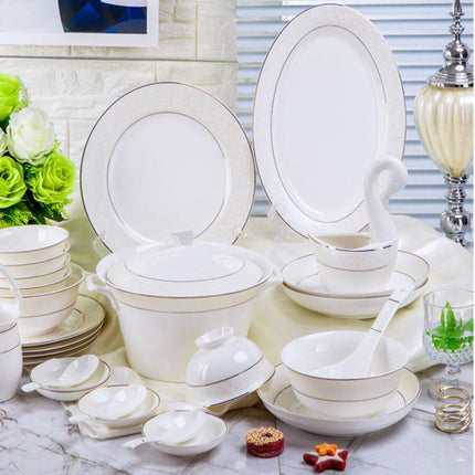 Sophisticated 60-Piece Handcrafted Korean Porcelain Dinnerware Set - Très Elite