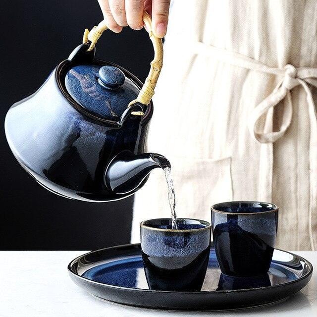 Sophisticated Blue Japanese Ceramic Tea Set for Elegant Tea Service