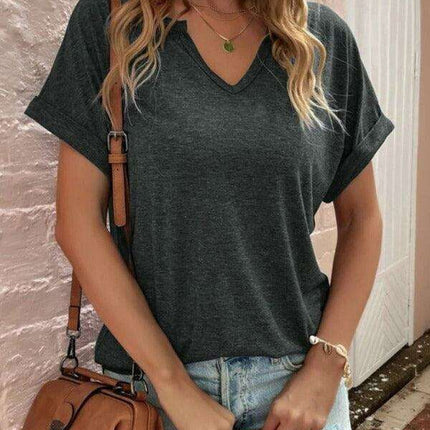 Sophisticated Comfort Notched Neck Tee - Effortless Style