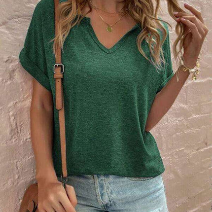 Sophisticated Comfort Notched Neck Tee - Effortless Style