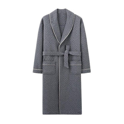 Sophisticated Comfort: Three-Layer Grey Cotton Men's Bathrobe for Winter Relaxation.