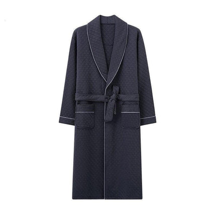 Sophisticated Comfort: Three-Layer Grey Cotton Men's Bathrobe for Winter Relaxation.