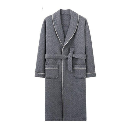 Sophisticated Comfort: Three-Layer Grey Cotton Men's Bathrobe for Winter Relaxation.