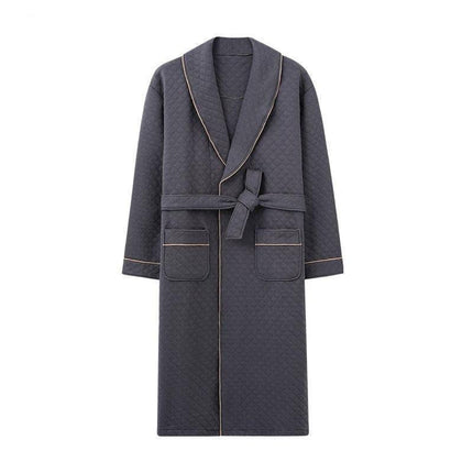 Sophisticated Comfort: Three-Layer Grey Cotton Men's Bathrobe for Winter Relaxation.