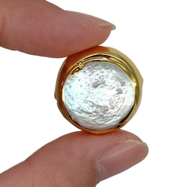 Sophisticated Gold Edged White Coin Pearl Beads Set for Stunning Jewelry Creations