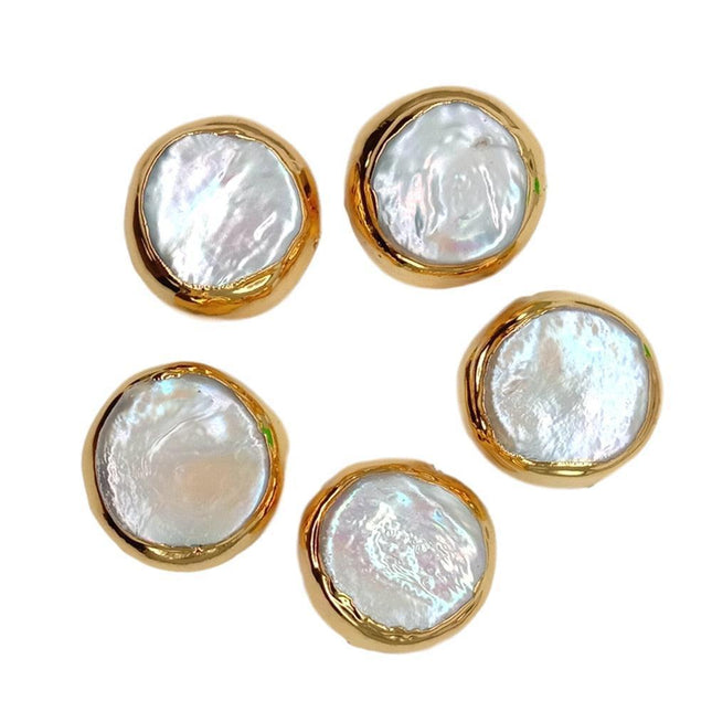 Sophisticated Gold Edged White Coin Pearl Beads Set for Stunning Jewelry Creations