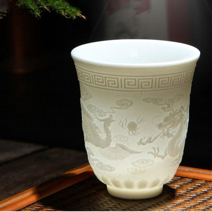 Sophisticated Handcrafted White Porcelain Tea Cup Collection with Unique 3D Relief Detail - Available in 4 Sizes