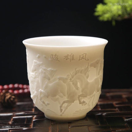 Sophisticated Handcrafted White Porcelain Tea Cup Collection with Unique 3D Relief Detail - Available in 4 Sizes