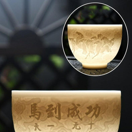 Sophisticated Handcrafted White Porcelain Tea Cup Collection with Unique 3D Relief Detail - Available in 4 Sizes