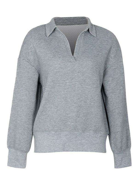 Sophisticated Heather Grey Lapel Sweater: Your Go-To for Stylish Comfort