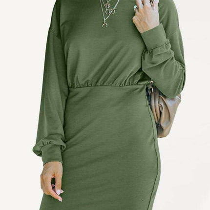 Sophisticated High Waist Knit Dress with Dramatic Balloon Sleeves